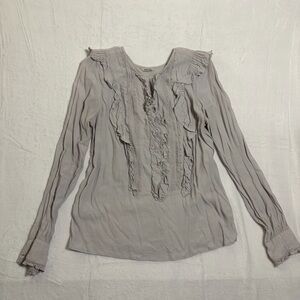 Chic Ruffled Women's Blouse in Light Gray